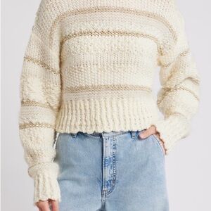 NWT Frame Women's Cream and Brown Striped Sweater